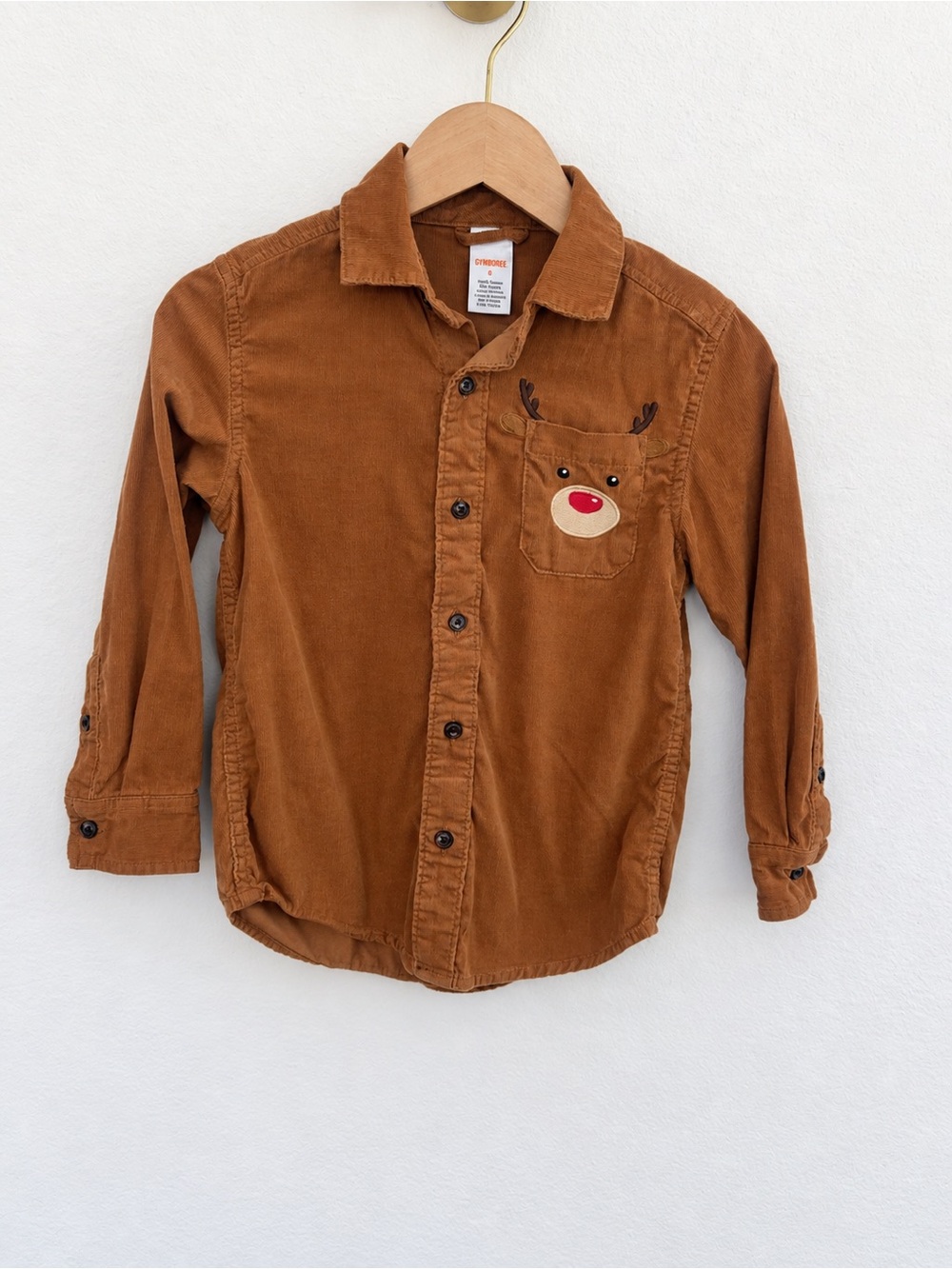 Gymboree Brown Corduroy Button-Down Shirt with Reindeer Pocket